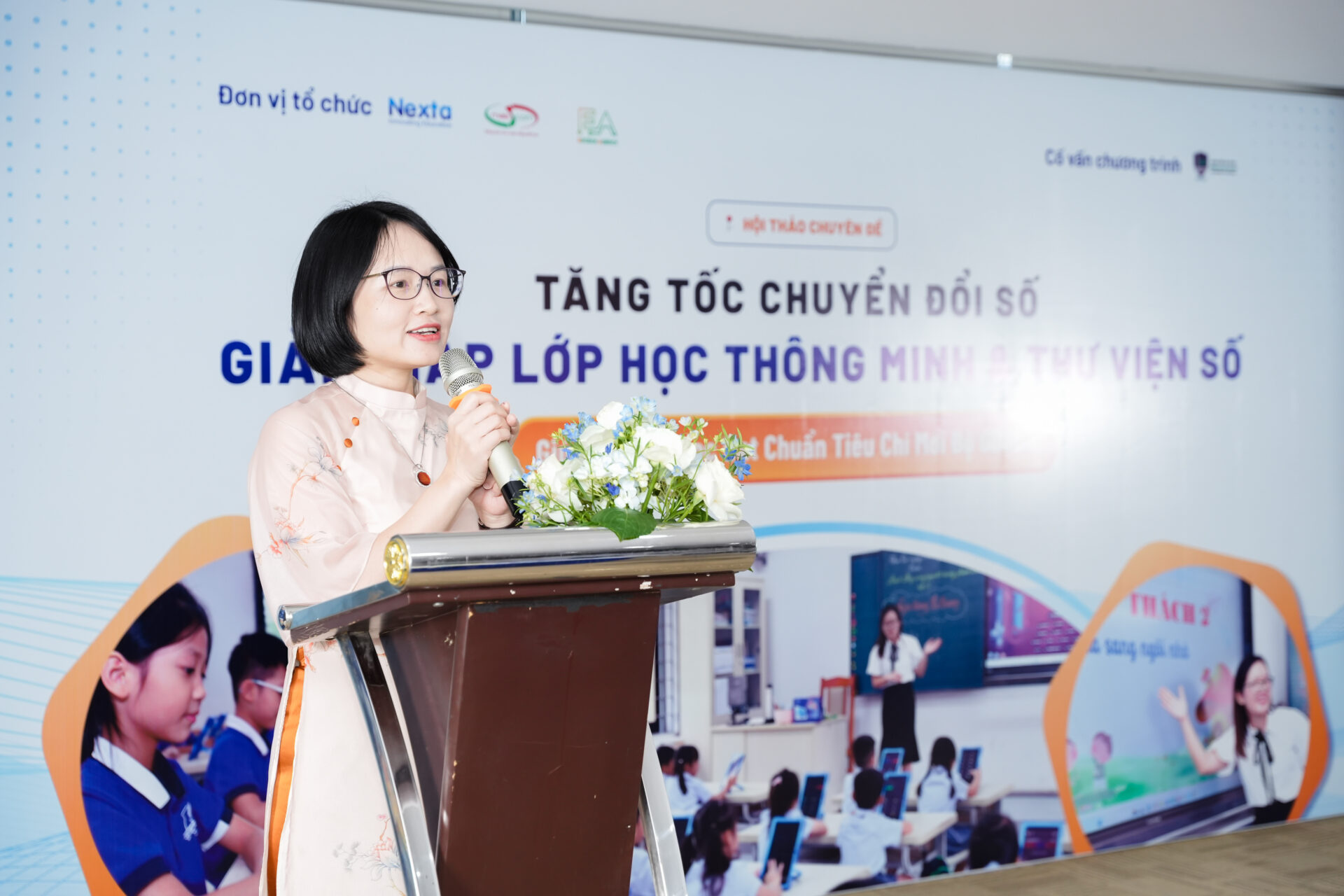 Bà Hồ Lê Na, Giám đốc Công ty Cổ phần Công nghệ Giáo dục Nexta phát biểu khai mạc chương trình