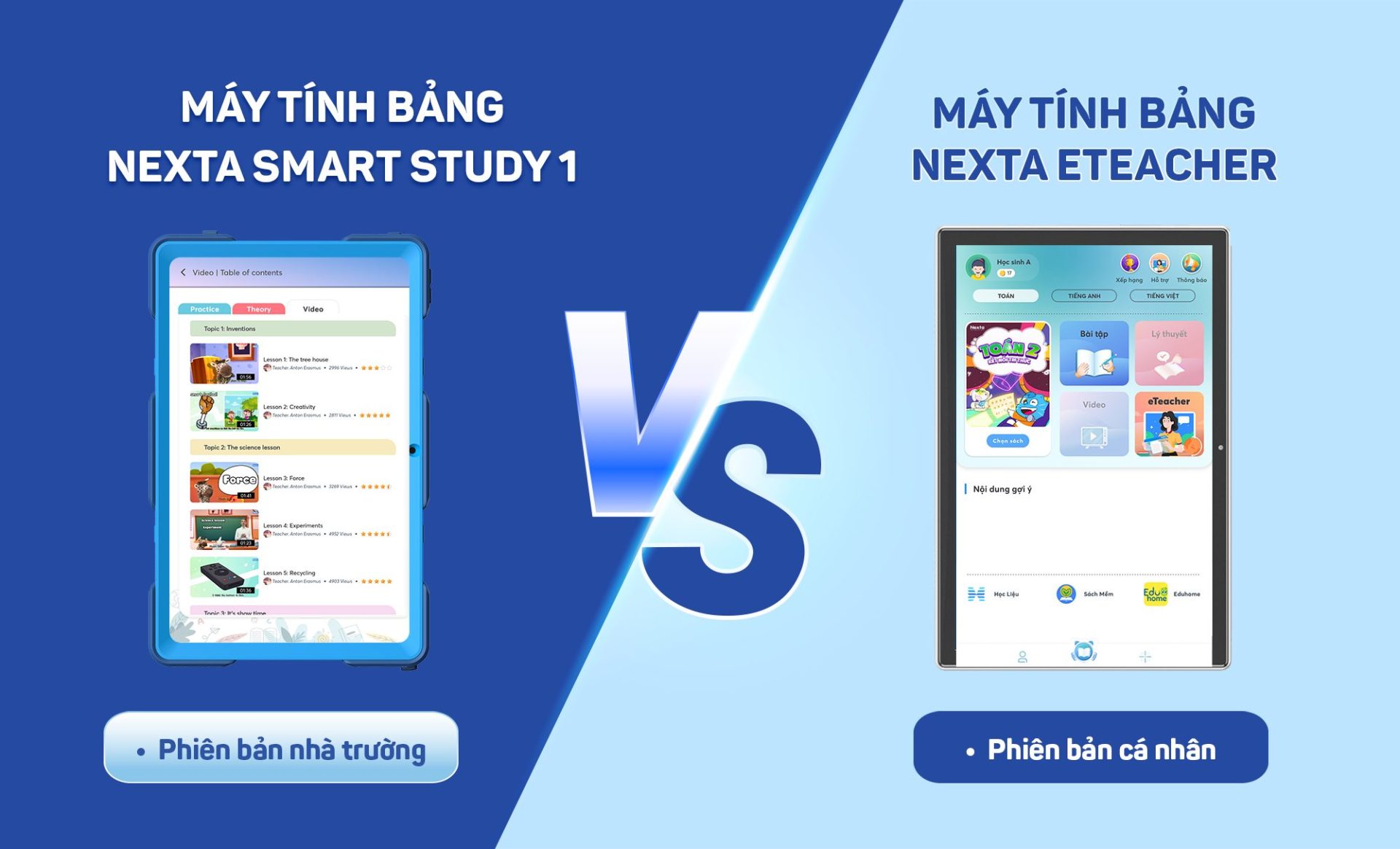 So sánh máy tính bảng học tập Nexta Smart Study 1 (SS1) và Nexta eTeacher